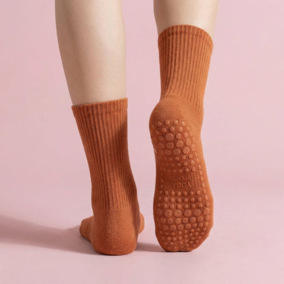 Anna-Kaci Multicolored 4-Pack Women's Anti-Slip Yoga Socks with Grips Comfortable Ribbed Design for Exercise and Indoor Use