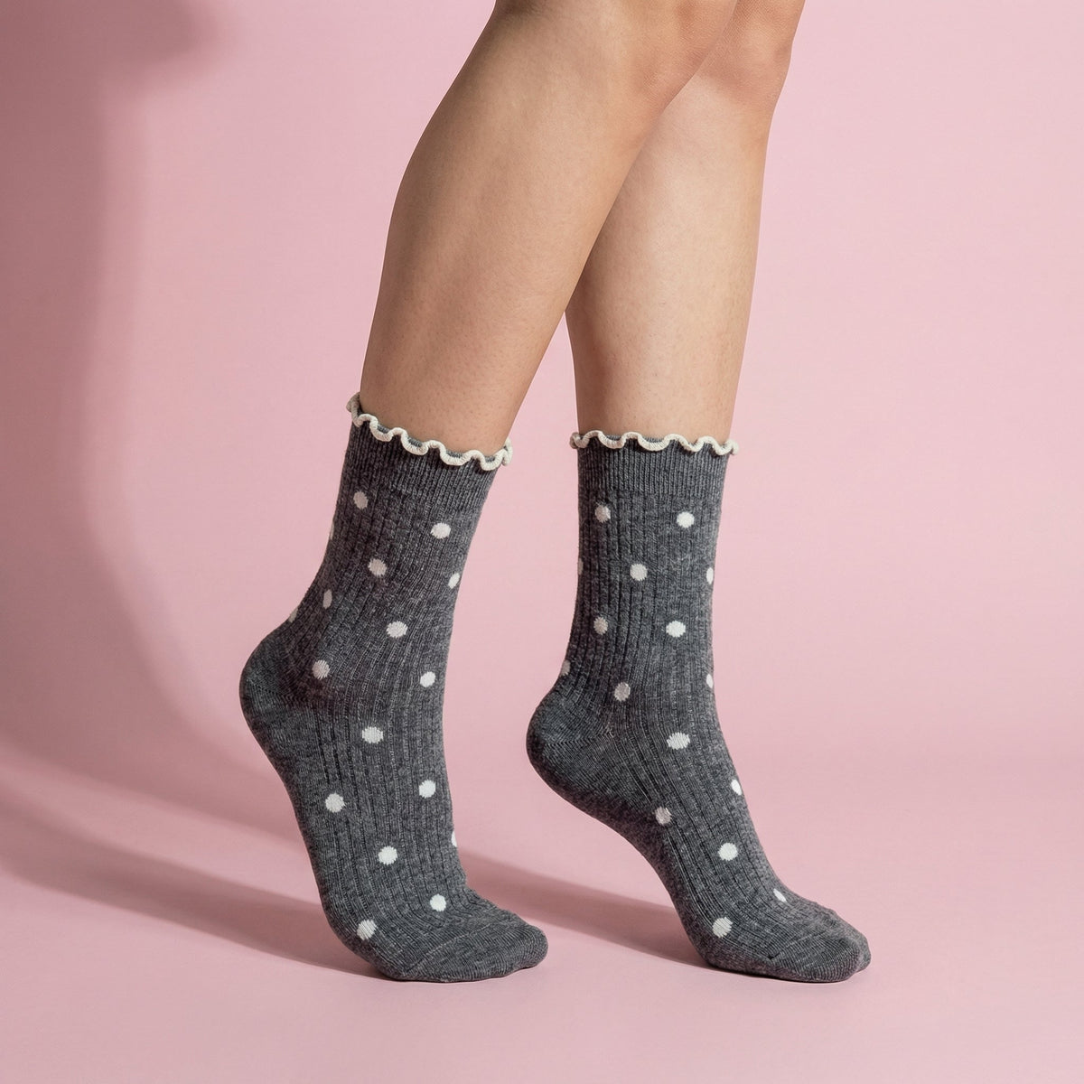 Anna-Kaci 3 Pairs Women's Mid-Calf Polka Dot Socks with Lettuce Edge Cuff