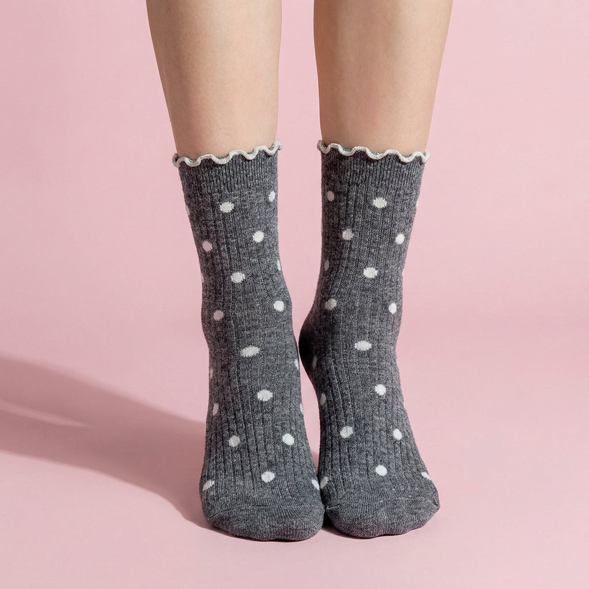 Anna-Kaci 3 Pairs Women's Mid-Calf Polka Dot Socks with Lettuce Edge Cuff