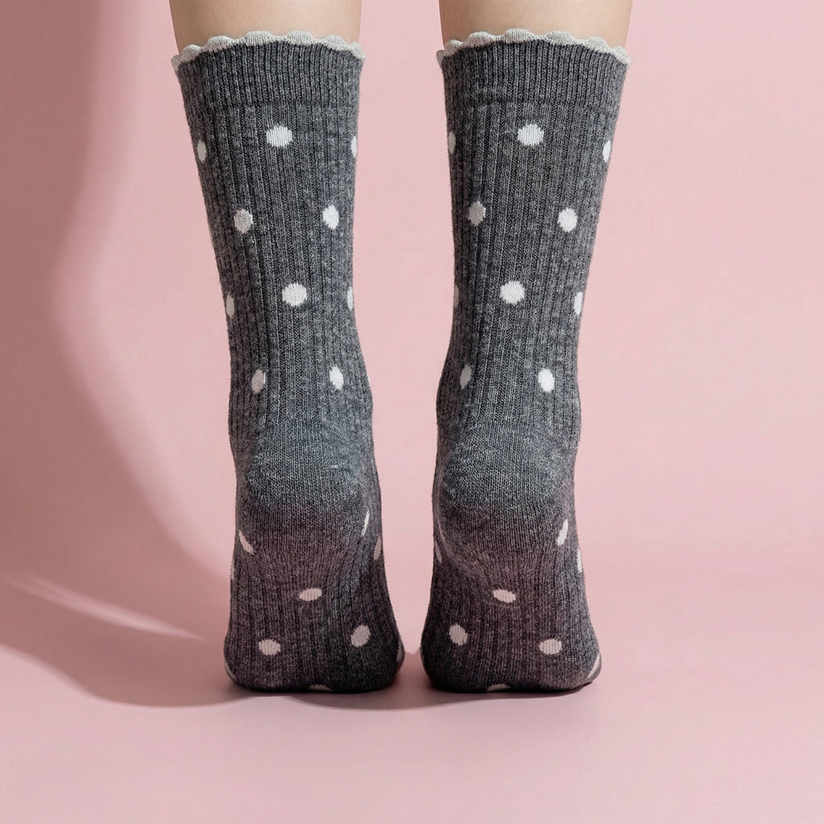 Anna-Kaci 3 Pairs Women's Mid-Calf Polka Dot Socks with Lettuce Edge Cuff