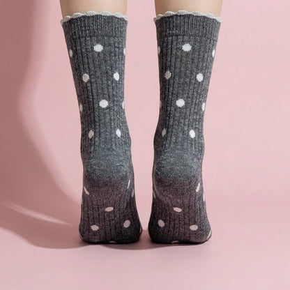 Anna-Kaci 3 Pairs Women's Mid-Calf Polka Dot Socks with Lettuce Edge Cuff