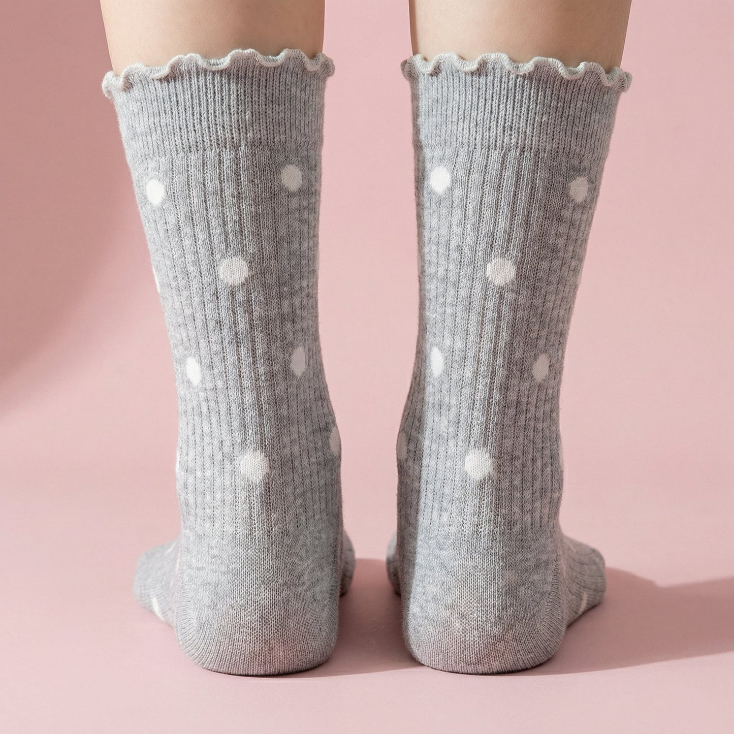Anna-Kaci 3 Pairs Women's Mid-Calf Polka Dot Socks with Lettuce Edge Cuff