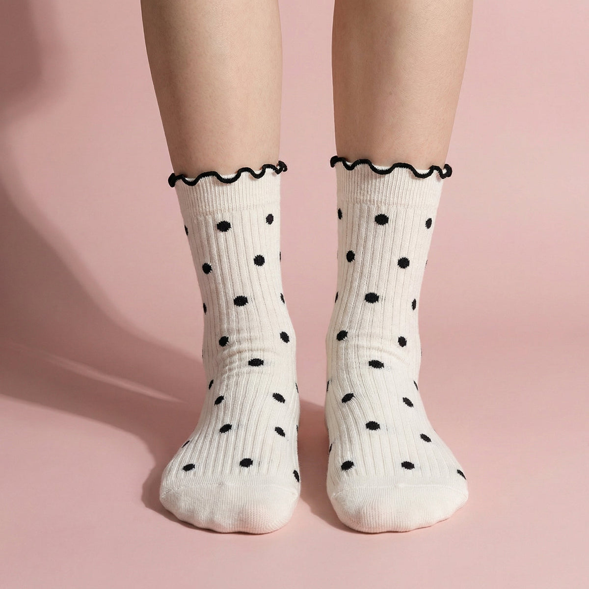Anna-Kaci 3 Pairs Women's Mid-Calf Polka Dot Socks with Lettuce Edge Cuff
