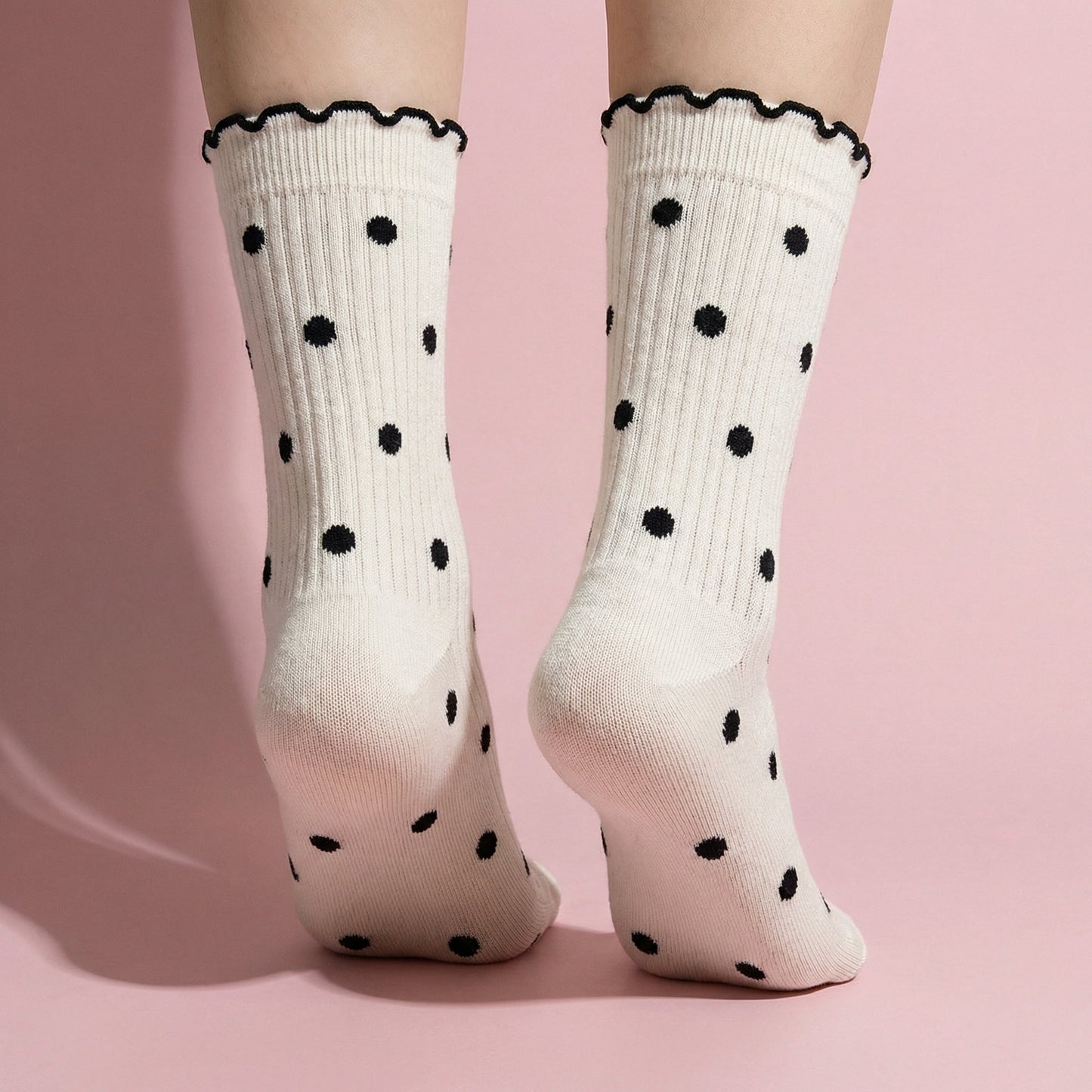 Anna-Kaci 3 Pairs Women's Mid-Calf Polka Dot Socks with Lettuce Edge Cuff