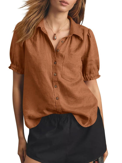 Women's Puff Short Sleeve Button-Down Shirt