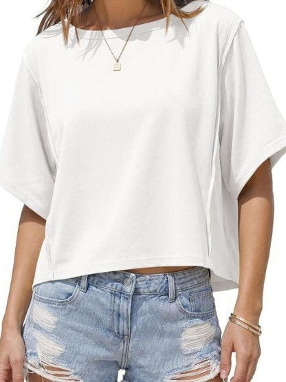 Women's Oversized Crew Neck Cropped Short Sleeve T-Shirt