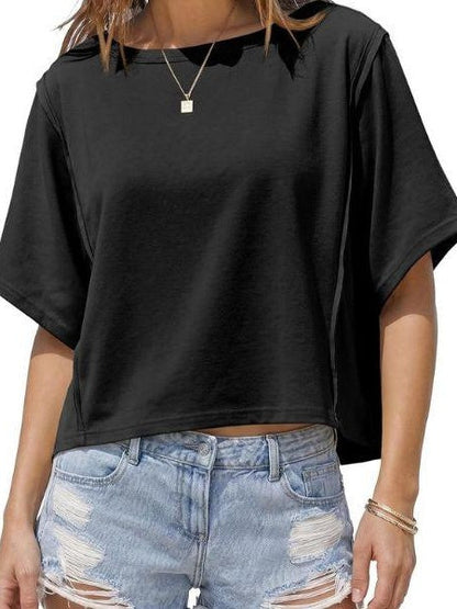 Women's Oversized Crew Neck Cropped Short Sleeve T-Shirt