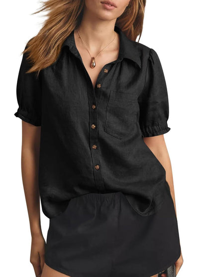 Women's Puff Short Sleeve Button-Down Shirt