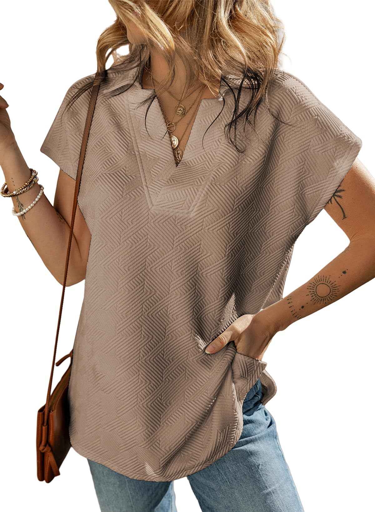 ✨ Women's Casual Collared V Neck Short Sleeve T Shirt
