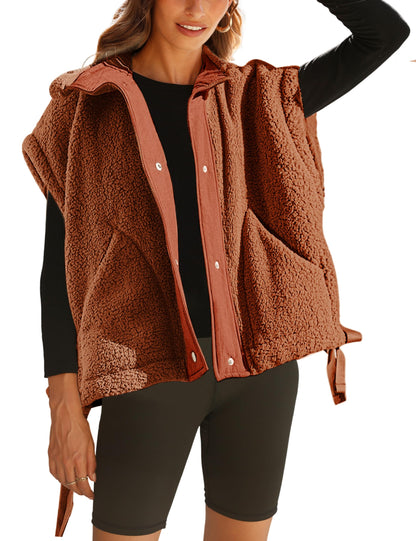 ✨Women's Fuzzy Fleece Vest Oversized Button Down Sherpa Jacket
