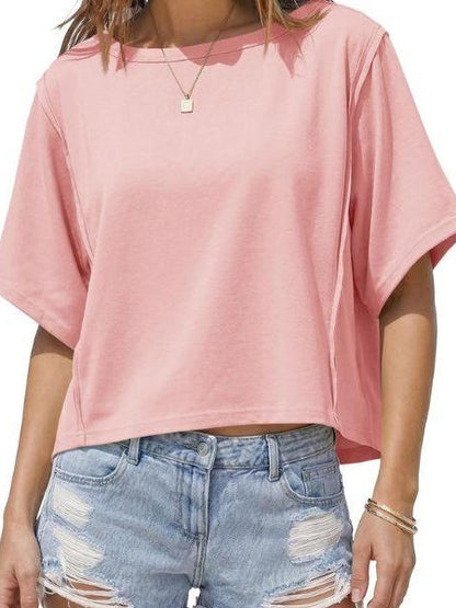 Women's Oversized Crew Neck Cropped Short Sleeve T-Shirt