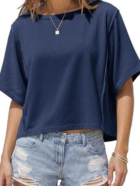 Women's Oversized Crew Neck Cropped Short Sleeve T-Shirt