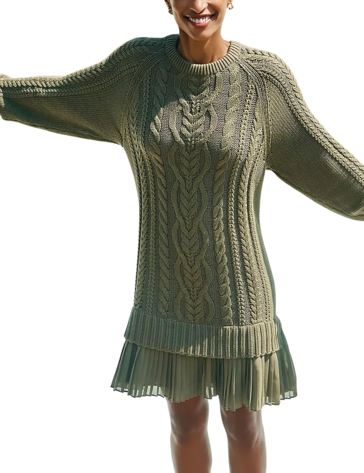 ✨Women Crewneck Cable Knit Sweater Mini Dress
