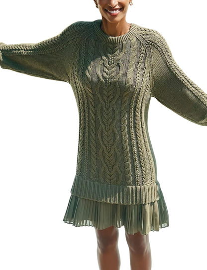 ✨Women Crewneck Cable Knit Sweater Mini Dress