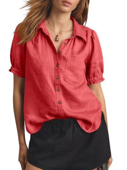 Women's Puff Short Sleeve Button-Down Shirt