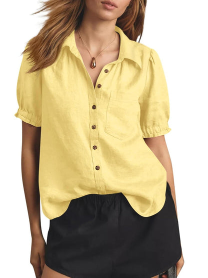 Women's Puff Short Sleeve Button-Down Shirt