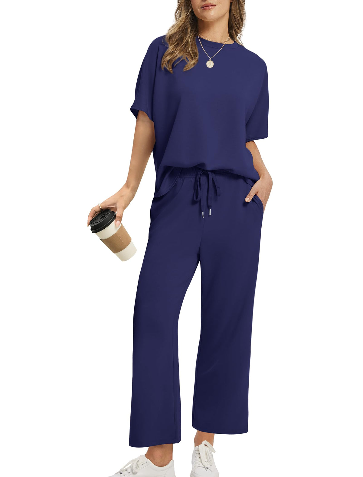 2026 Women Oversized Tshirt and Wide Leg Crop Pants 2 Piece Sets