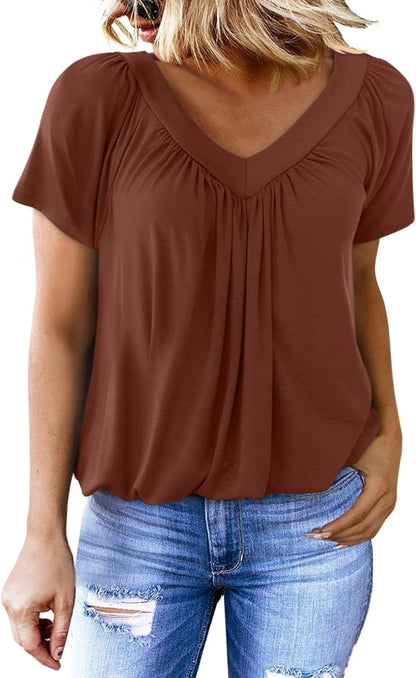 🔥Women's Casual Short Sleeve V Neck Basic T-shirts