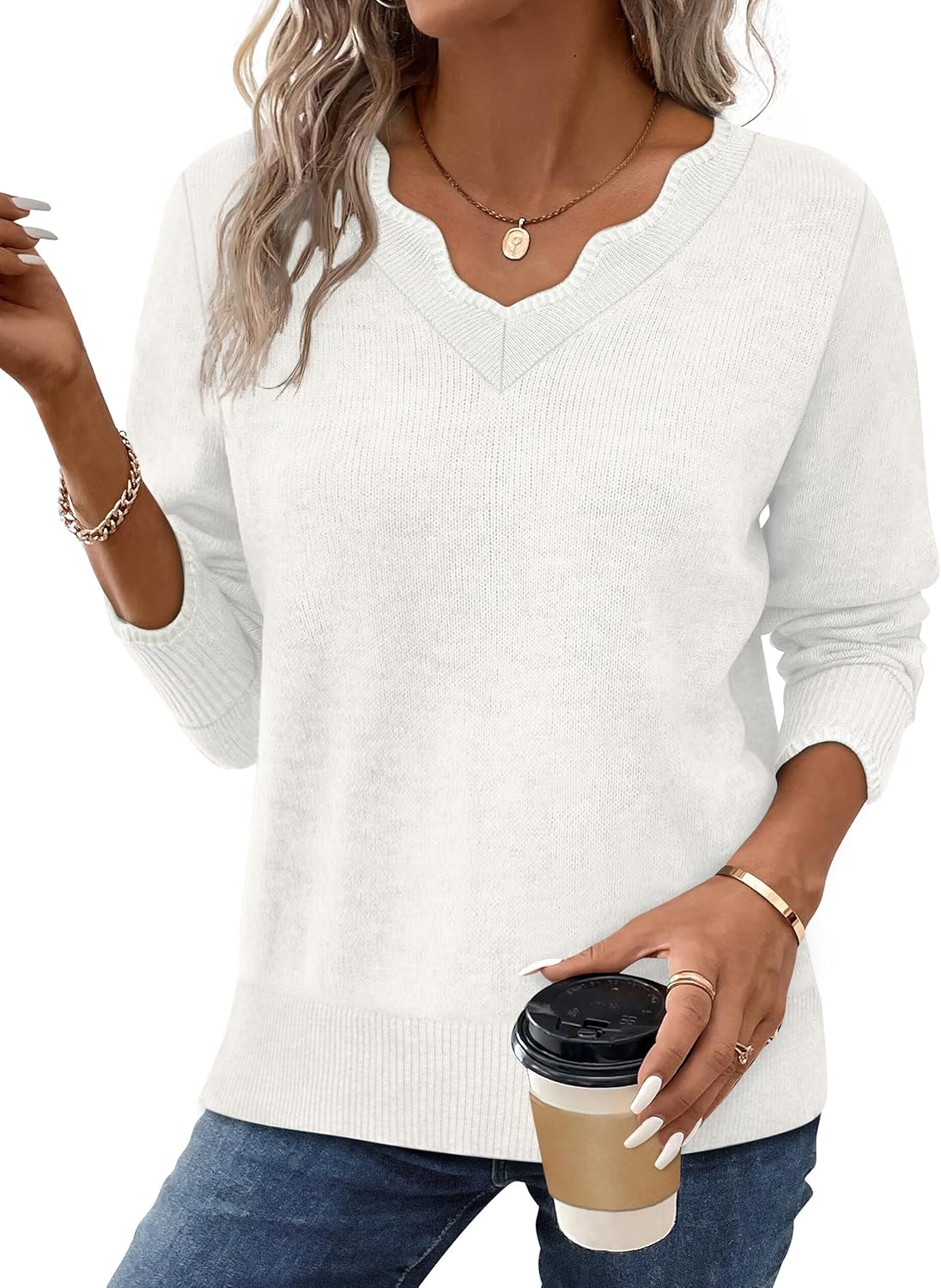 ✨Womens Cozy Lightweight V Neck Sweaters Pullover