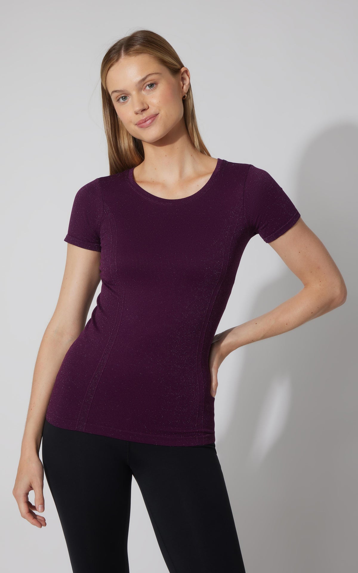 90 Degree by Reflex Lurex Seamless Short Sleeve Active Shirt