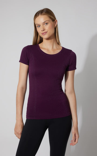 90 Degree by Reflex Lurex Seamless Short Sleeve Active Shirt