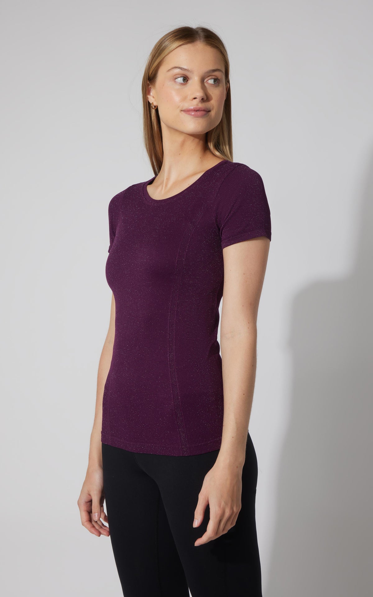 90 Degree by Reflex Lurex Seamless Short Sleeve Active Shirt