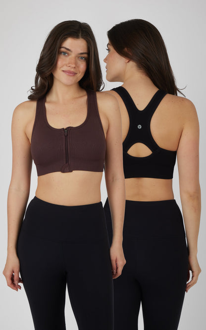 90 Degree by Reflex 2 PK Seamless Textured Zip Bra Top