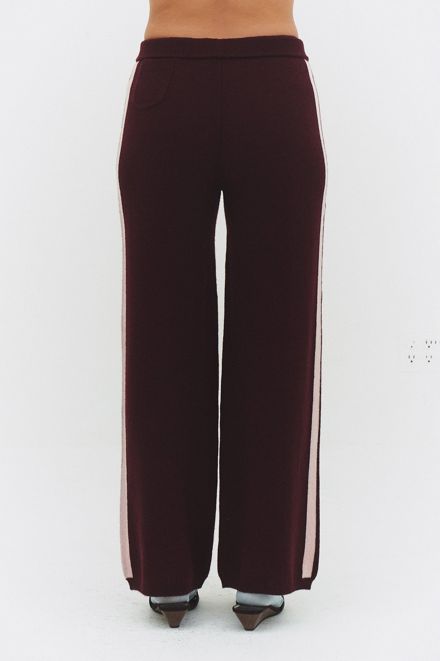 Cashmere Wool Stripe Wide-leg Pant in Raspberry