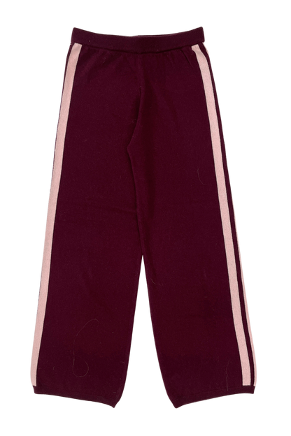Cashmere Wool Stripe Wide-leg Pant in Raspberry