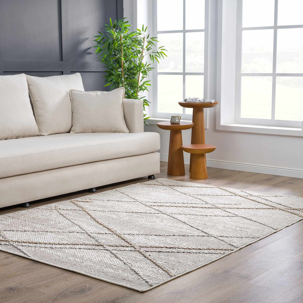 Baqer Bone & Tan Textured Performance Outdoor Rug - Clearance