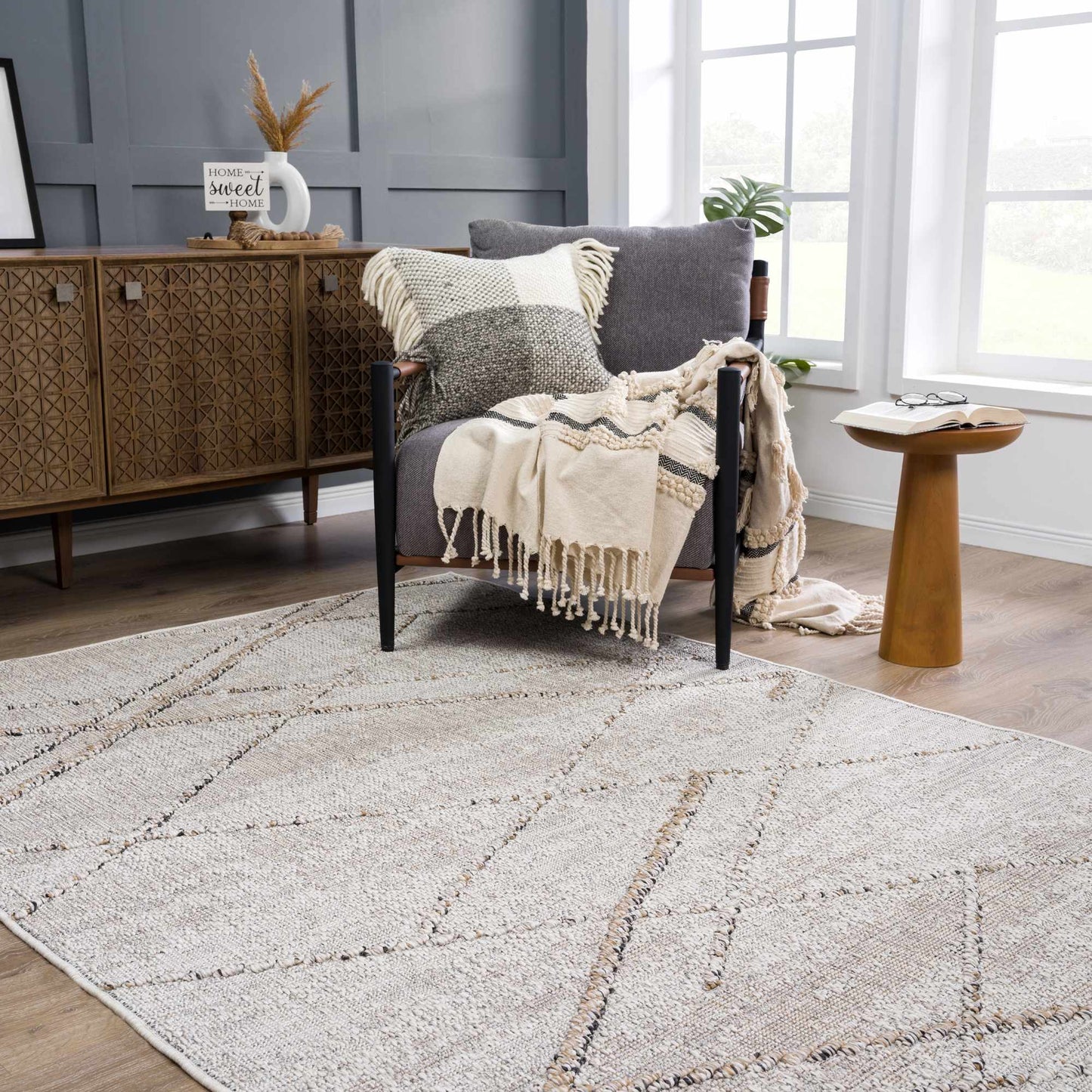 Baqer Bone & Tan Textured Performance Outdoor Rug - Clearance