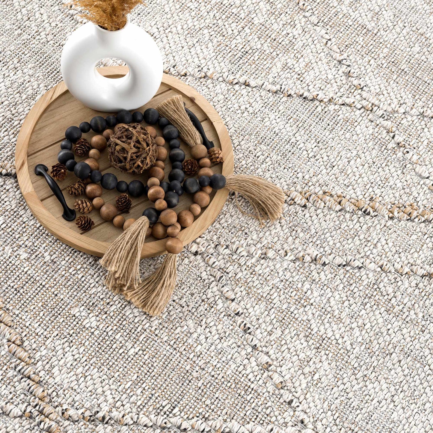 Baqer Bone & Tan Textured Performance Outdoor Rug - Clearance