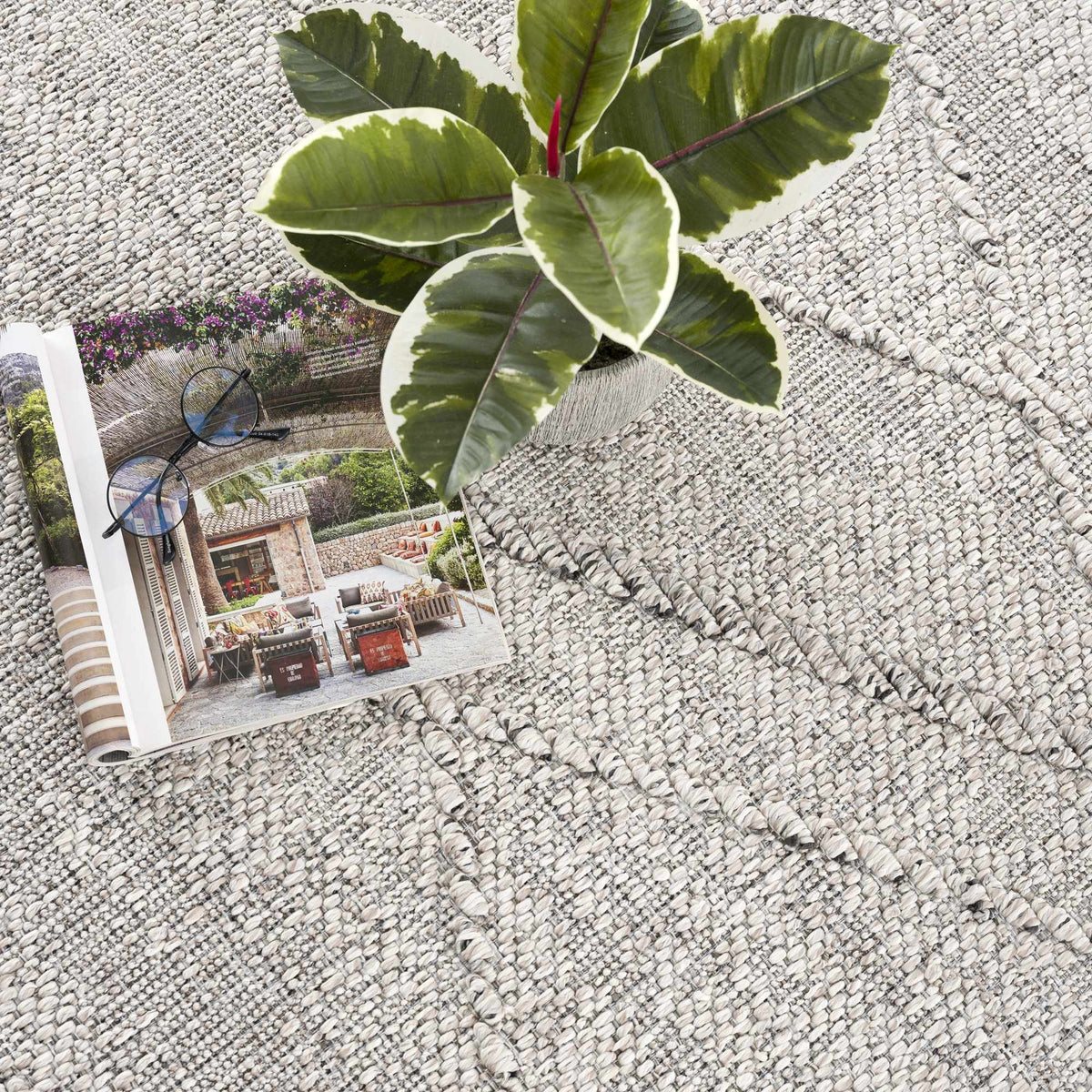 Baqer Bone & Taupe Textured Performance Outdoor Rug - Clearance