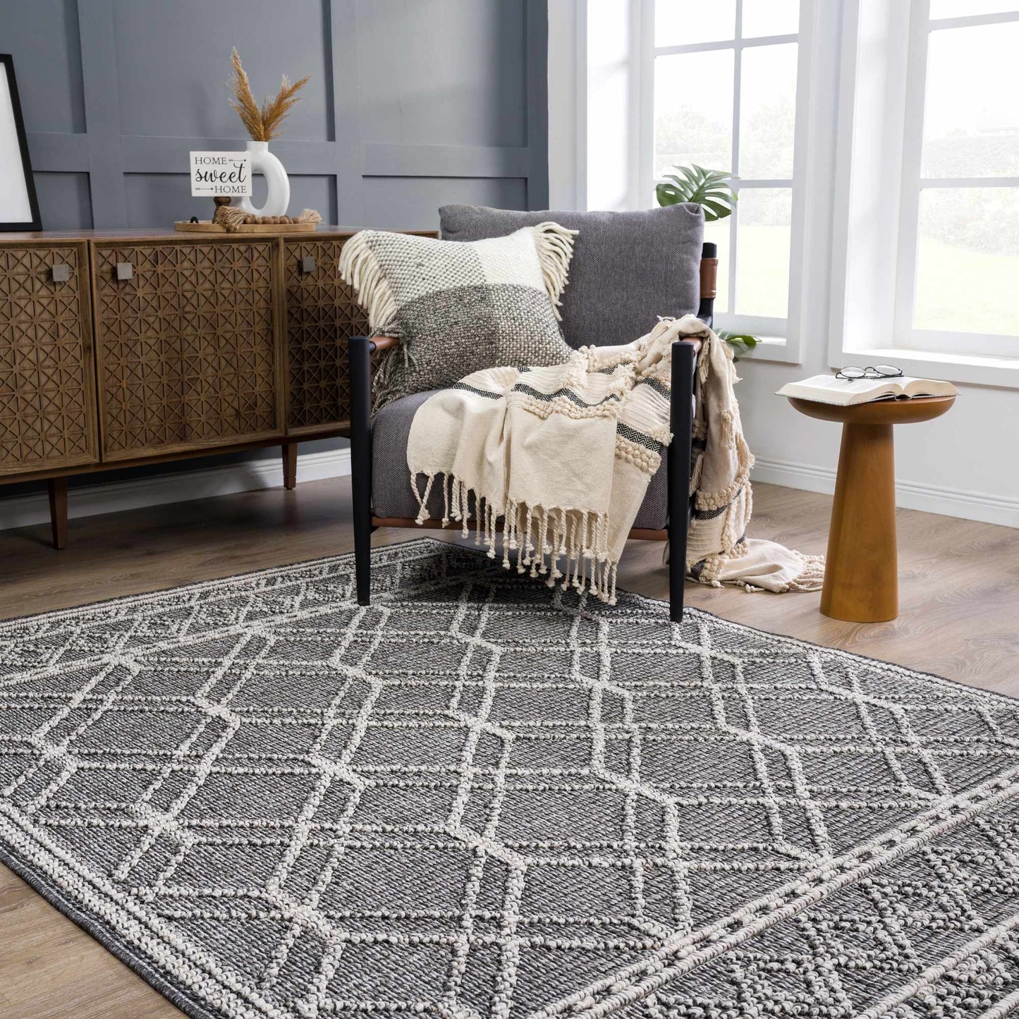 Diah Black & Bone Outdoor Area Rug - Clearance