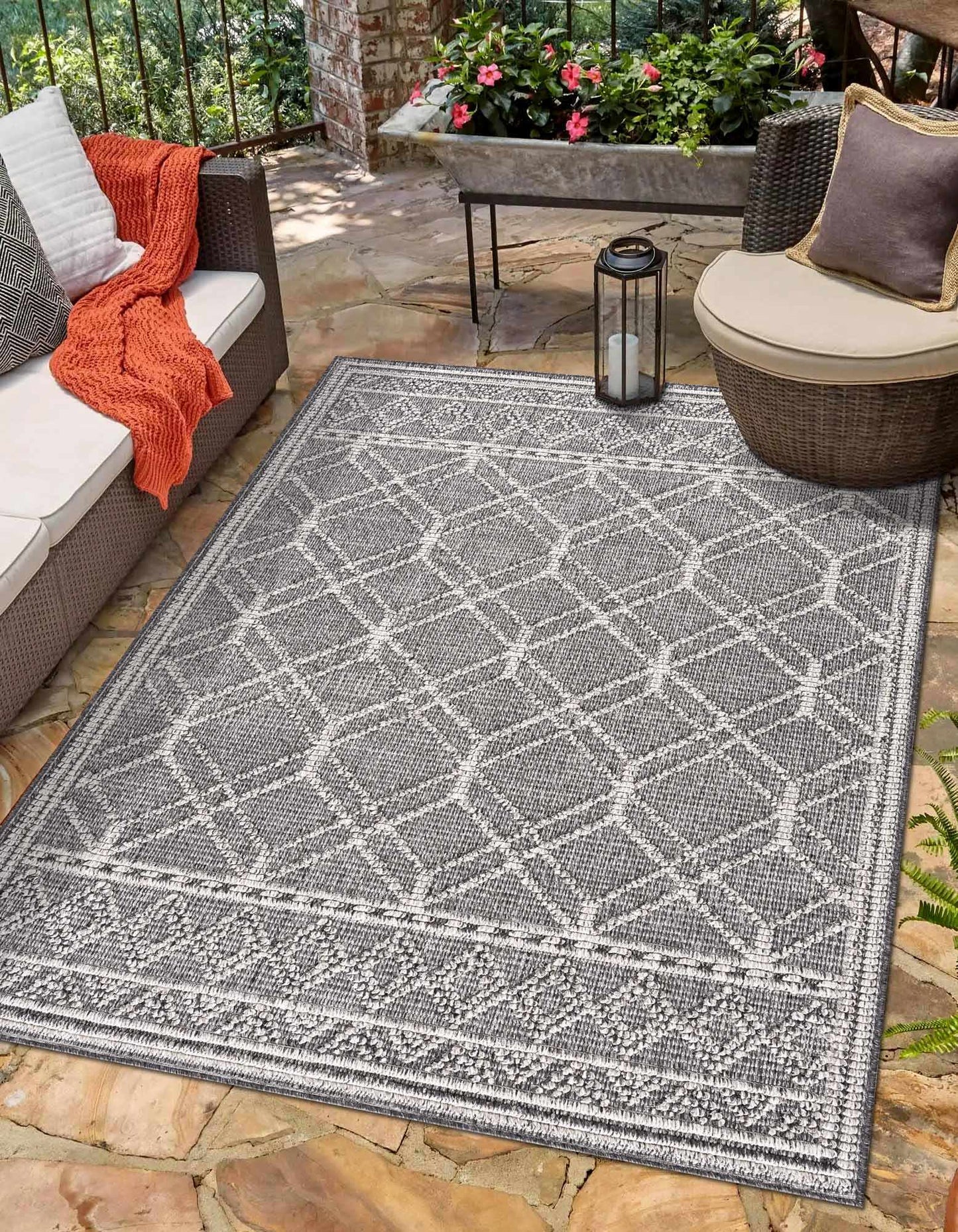 Diah Black & Bone Outdoor Area Rug - Clearance