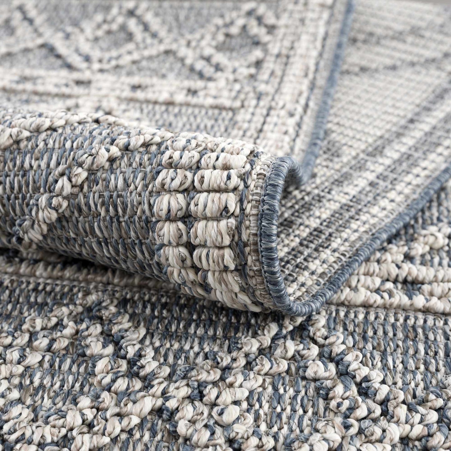 Diah Gray Blue & Bone Outdoor Area Rug - Clearance