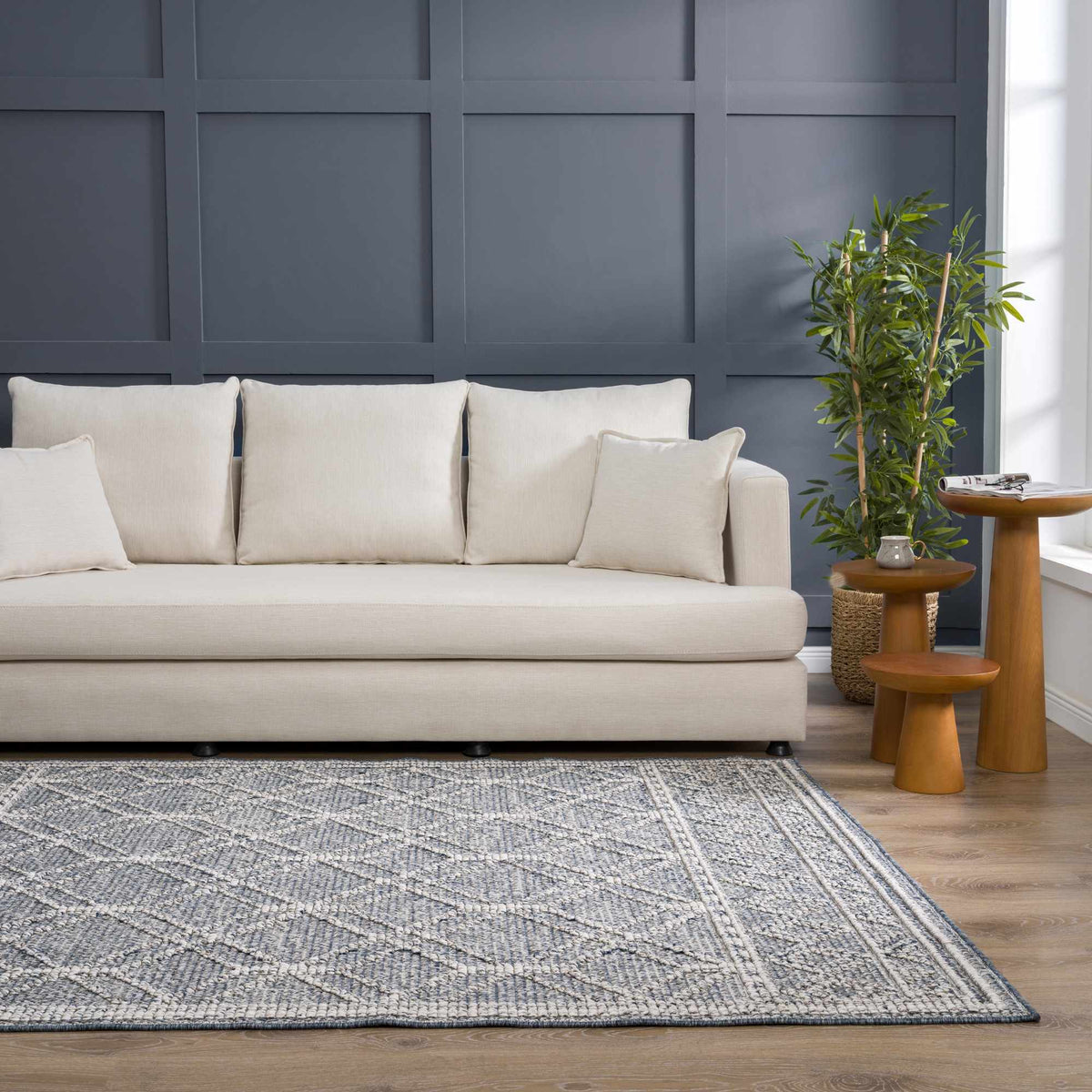 Diah Gray Blue & Bone Outdoor Area Rug - Clearance