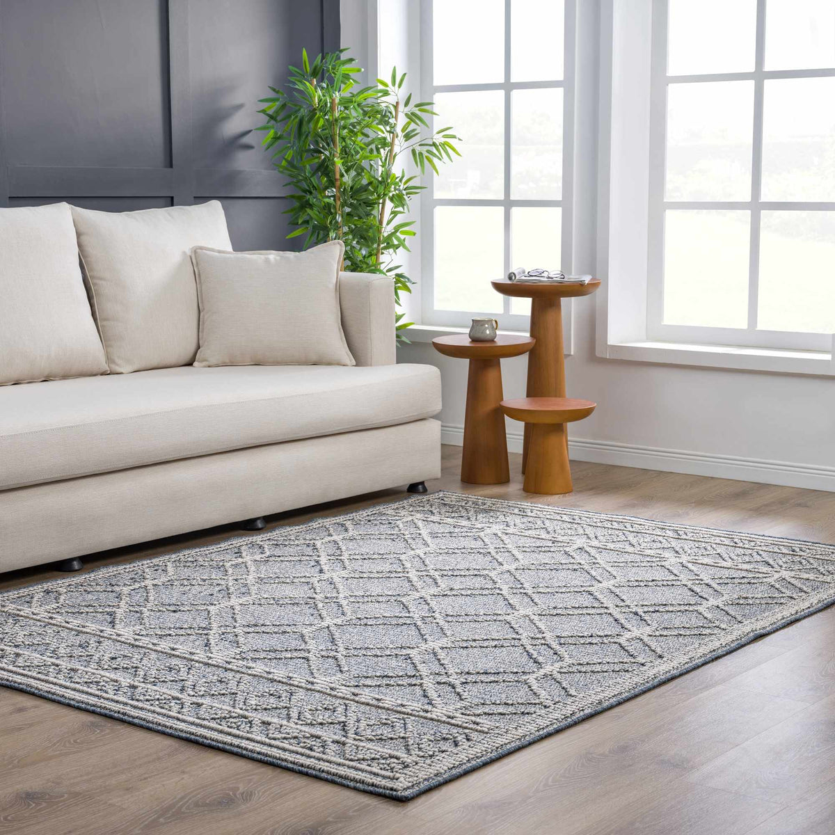 Diah Gray Blue & Bone Outdoor Area Rug - Clearance
