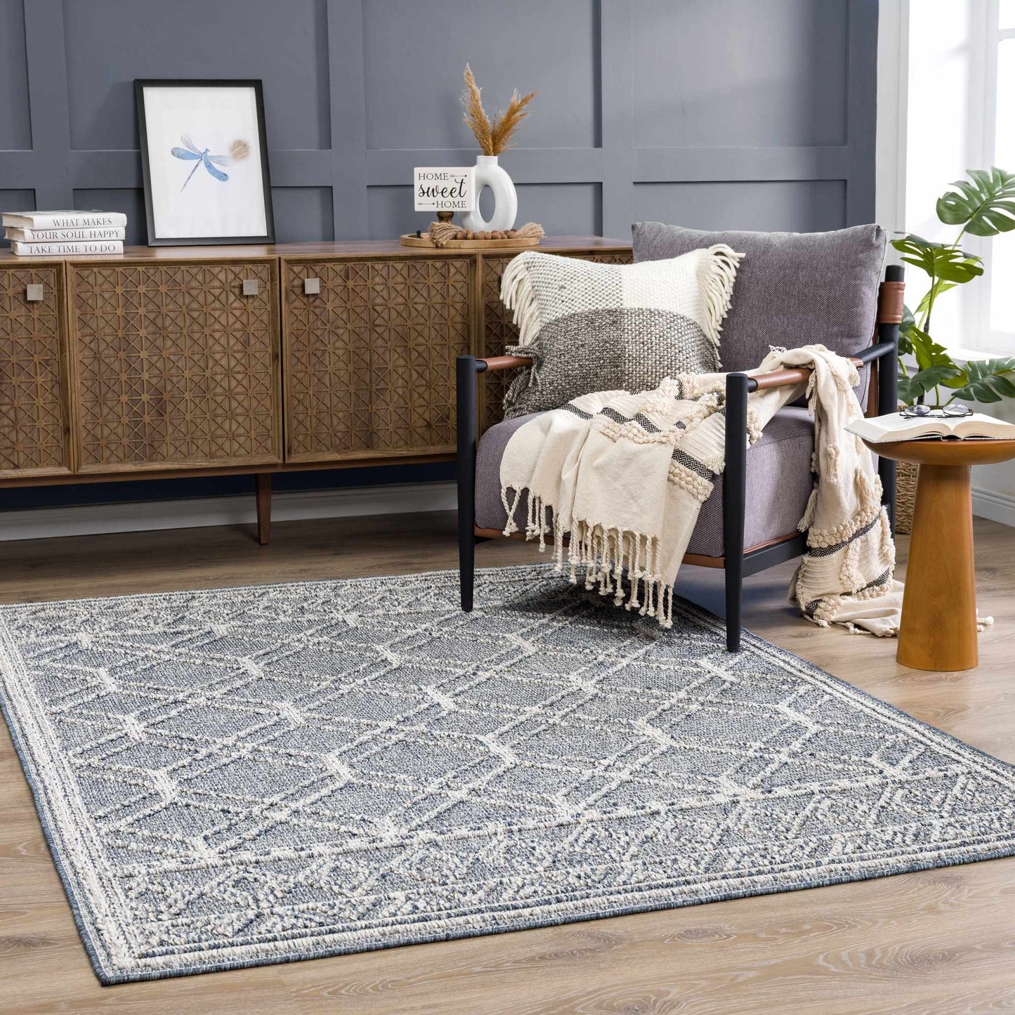 Diah Gray Blue & Bone Outdoor Area Rug - Clearance