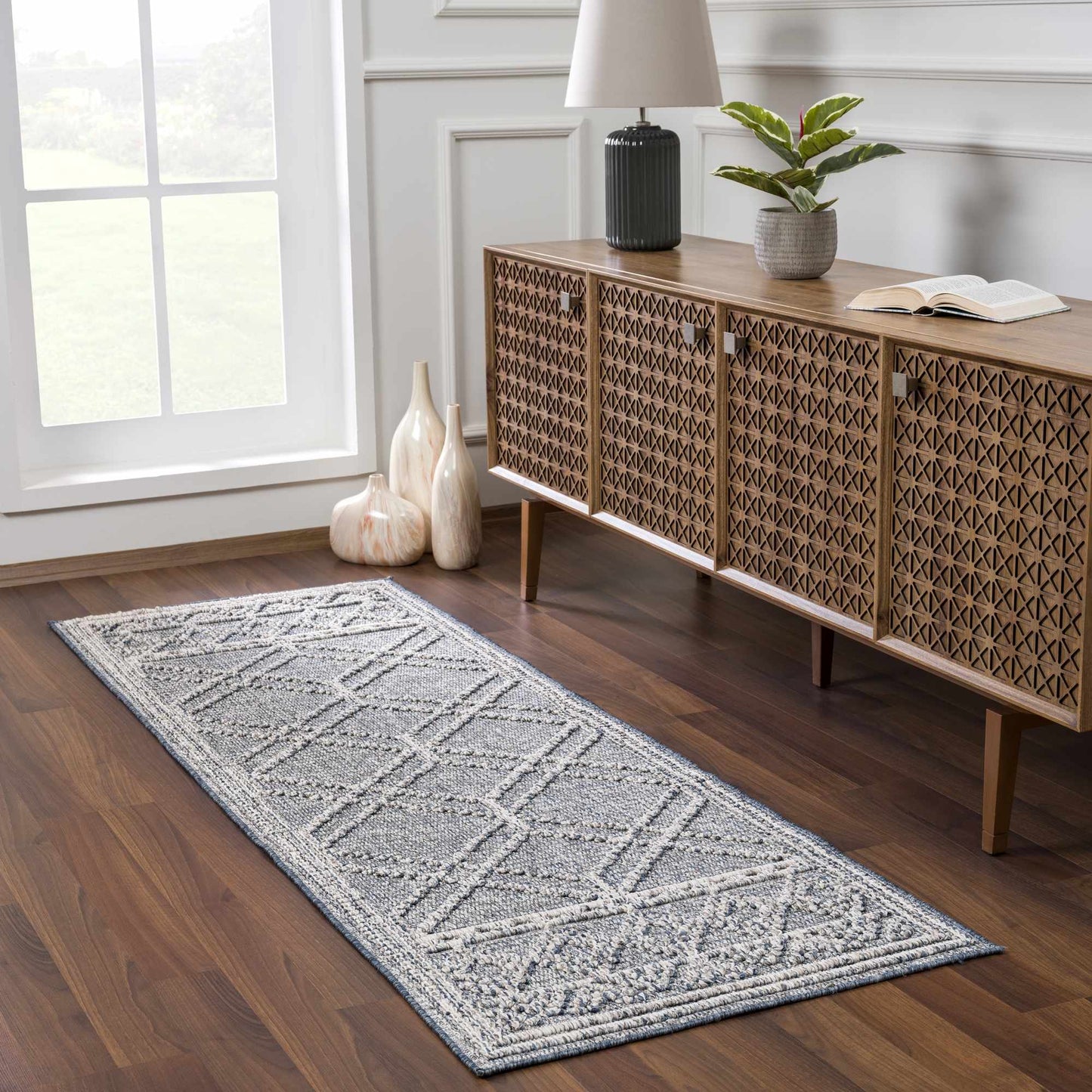 Diah Gray Blue & Bone Outdoor Area Rug - Clearance