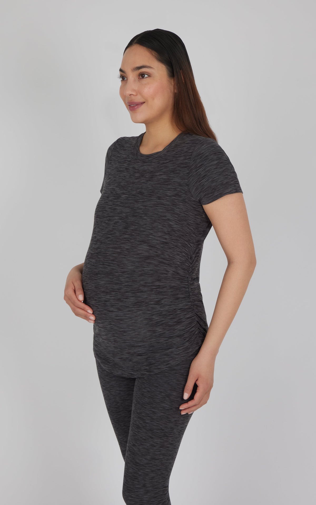 90 Degree by Reflex Maternity Heathered Short Sleeve Crew Neck Top