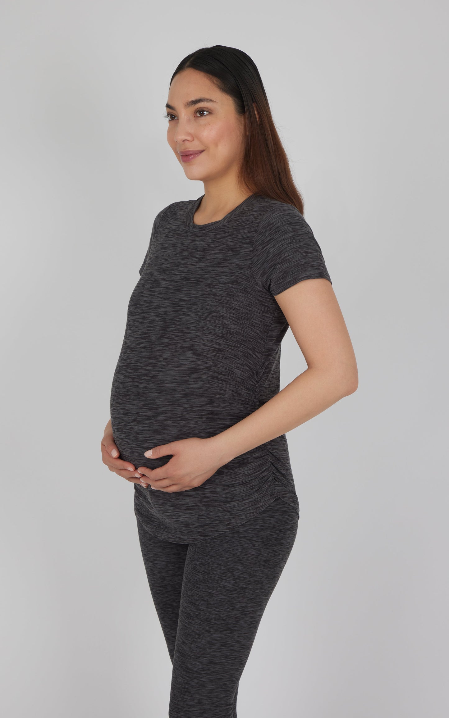 90 Degree by Reflex Maternity Heathered Short Sleeve Crew Neck Top
