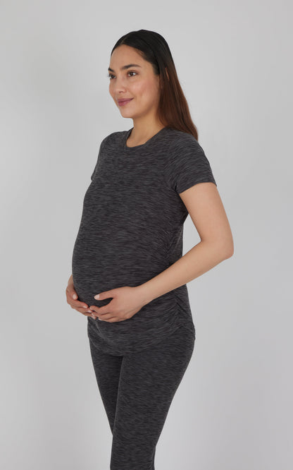 90 Degree by Reflex Maternity Heathered Short Sleeve Crew Neck Top