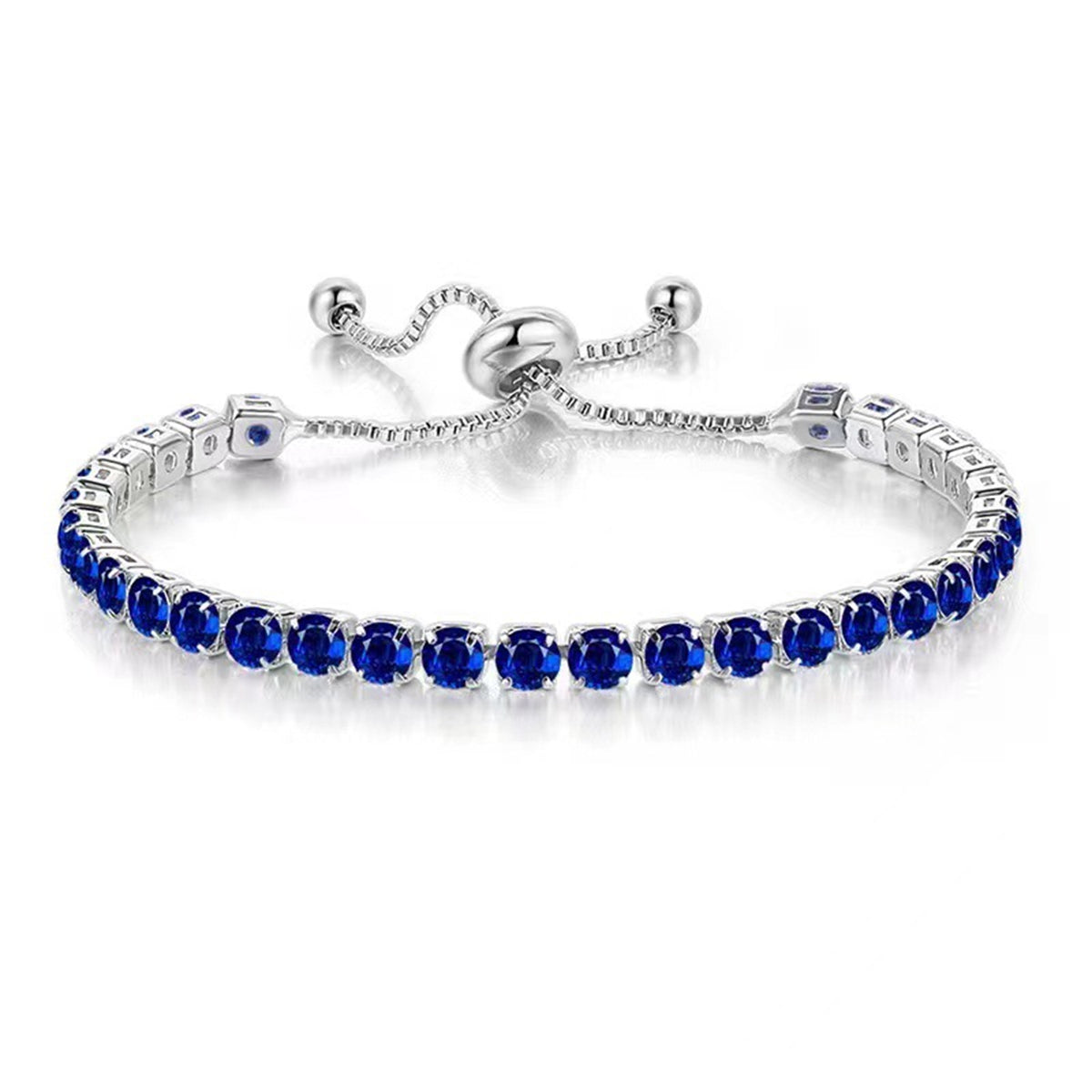 Navy Cubic Zirconia & Silvertone Adjustable Link Bracelet