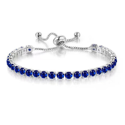 Navy Cubic Zirconia & Silvertone Adjustable Link Bracelet