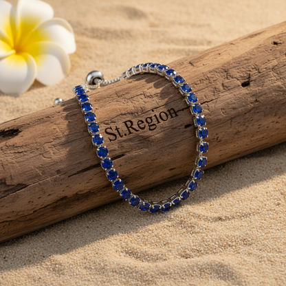 Navy Cubic Zirconia & Silvertone Adjustable Link Bracelet