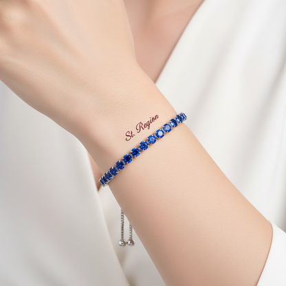 Navy Cubic Zirconia & Silvertone Adjustable Link Bracelet