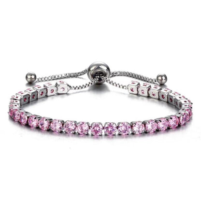 Pink Cubic Zirconia & Silvertone Adjustable Link Bracelet