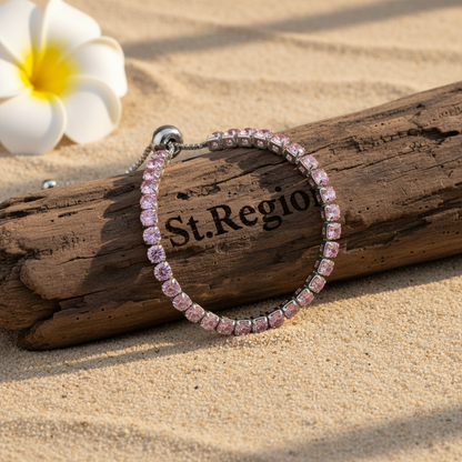 Pink Cubic Zirconia & Silvertone Adjustable Link Bracelet
