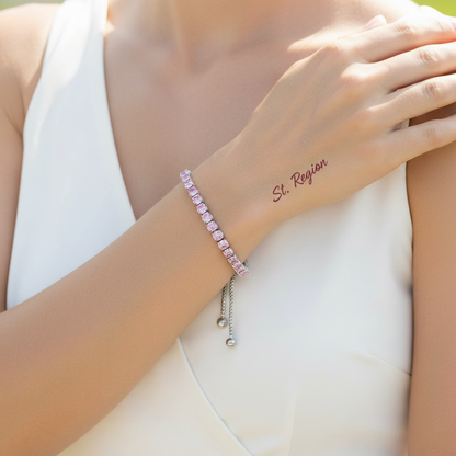 Pink Cubic Zirconia & Silvertone Adjustable Link Bracelet
